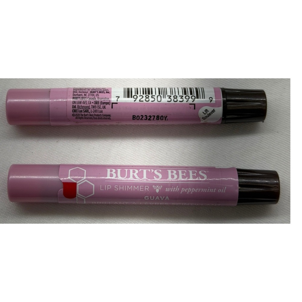 2pc Burt's Bees Lip Shimmer Guava Pink Tinted Lip Balm w/ Peppermint Oil 0.09oz